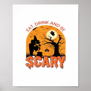 Iss Trink Und Sei Gruselig Halloween Szene Vintage Poster