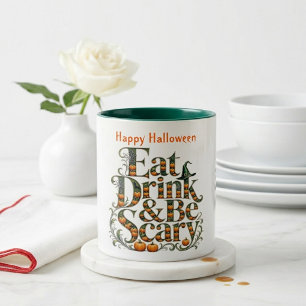 Iss, trink und sei gruselig – Moderne Typografie H Zweifarbige Tasse