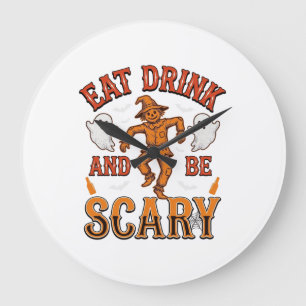 Iss, trink und sei gruselig, Vintage-Halloween-Shi Große Wanduhr