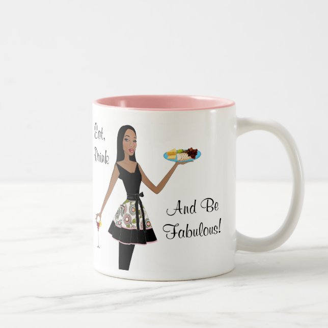 "Iss, trinke und sei fabelhaft!" Zweifarbige Tasse (Rechts)