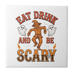 Iss, trinke und sei gruselig Vintage Halloween-Shi Fliese