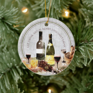 Iss trinken, besonders Wein Weihnachten. Keramik Ornament