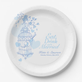 Iss trinken Gewürzkäfig Blaue Vögel Hochzeit Pappteller