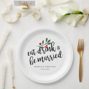 Iss Urlaub Drink und Verheiratete Weihnachtsberrie Pappteller