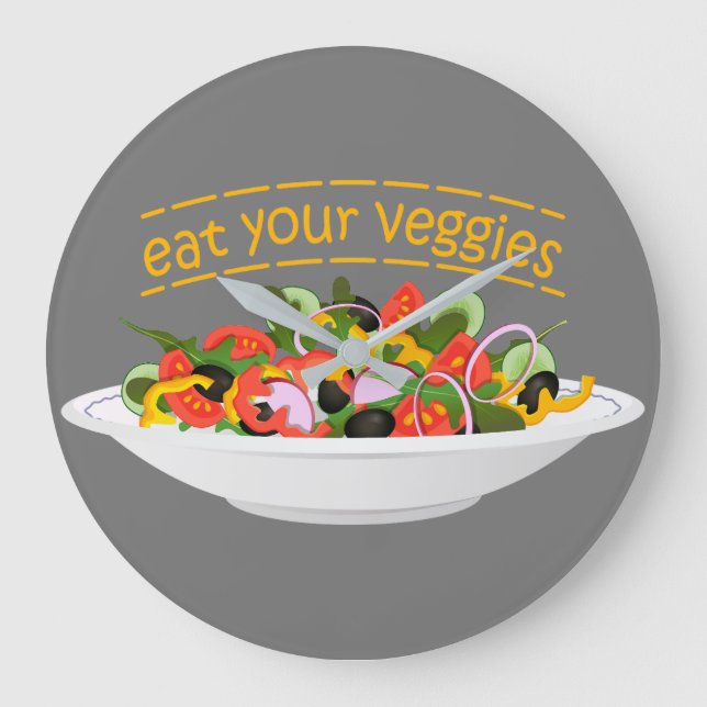 Iss Your Veggies Zitat frisch Salat Mix Schüssel g Große Wanduhr (Vorderseite)