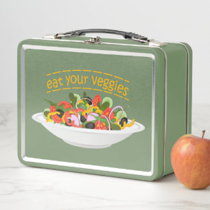 Iss Your Veggies Zitat frisch Salat Mix Schüssel g Metall Brotdose