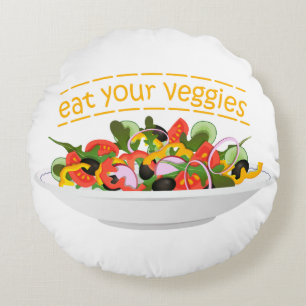Iss Your Veggies Zitat frisch Salat Mix Schüssel g Rundes Kissen