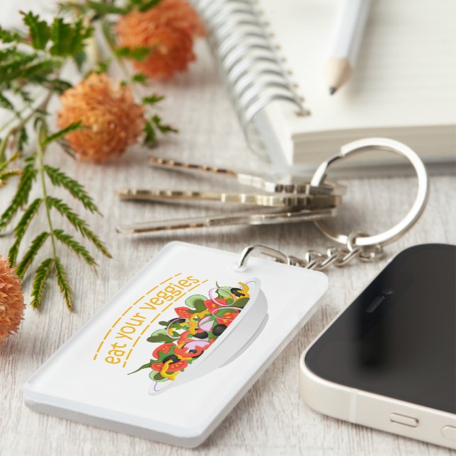 Iss Your Veggies Zitat frisch Salat Mix Schüssel g Schlüsselanhänger (Vorderseite rechts)