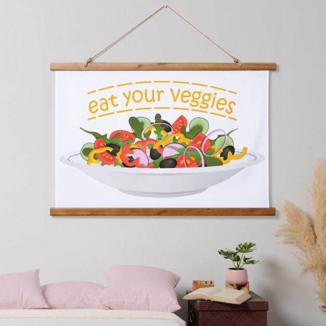Iss Your Veggies Zitat frisch Salat Mix Schüssel g Wandteppich Mit Holzrahmen (Schlafzimmer)