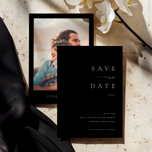 ISSA Black Elegant Save the Date Invite with Photo Einladung (Von Creator hochgeladen)