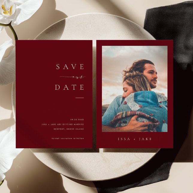 ISSA Bugundy Elegant Save the Date Photo Invite Einladung (Von Creator hochgeladen)