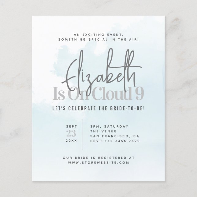 Ist auf Cloud Nine moderne Bridal Dusche Einladung Flyer (Vorne)