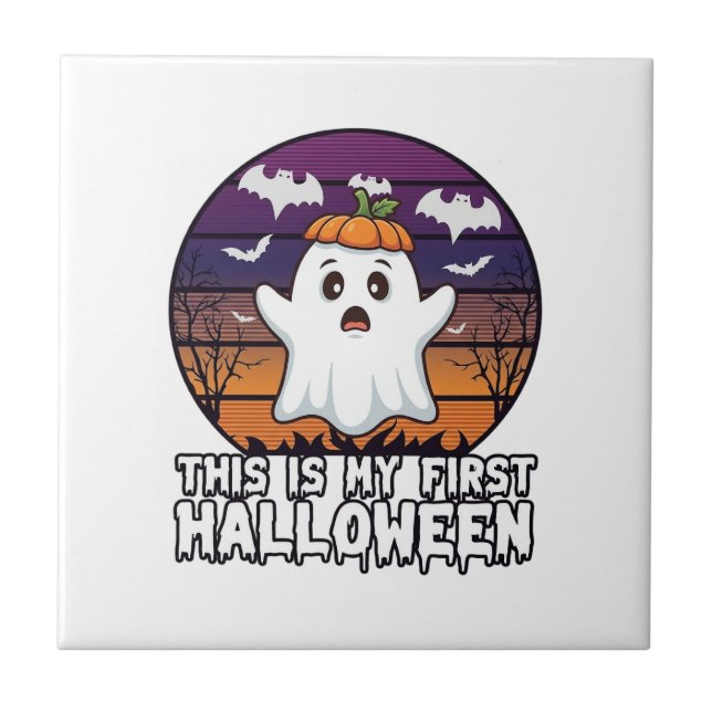 Ist Erster Halloween-Geist-Kürbishut Fledermäuse_1 Fliese (Vorderseite)