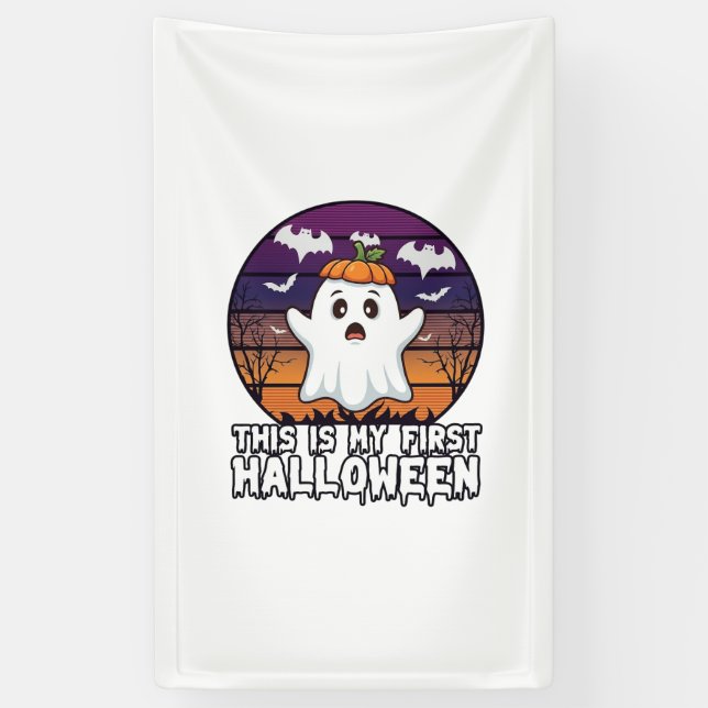 Ist Erster Halloween-Geist-Kürbiskappe Fledermäuse Banner (Vertikal)