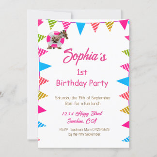 Ist Geburtstag Niedlich rosa Kinder Giraffe Flag J Einladung