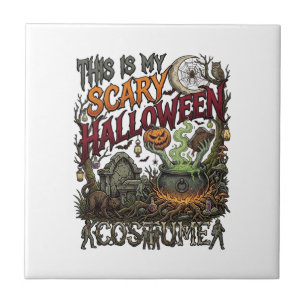 Ist Gruseliges Halloween-Kostüm Kessel Kürbis Katz Fliese