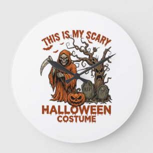 Ist Gruseliges Halloween-Kostüm Orange Reaper Kürb Große Wanduhr