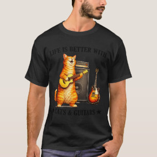 Ist Lustiges Leben Bessere Katzen Gitarren Gitarri T-Shirt