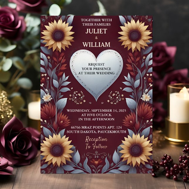 Ist Maroon Tradition Herbst Couple Burgundy Hochze Folieneinladung (Von Creator hochgeladen)