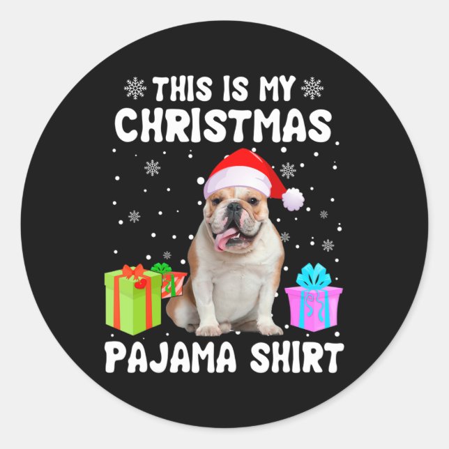 Ist mein Weihnachts-Bulldog-Hund Pajama-Welpe L Runder Aufkleber (Vorderseite)