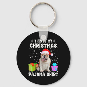Ist mein Weihnachts-Bulldog-Hund Pajama-Welpe L Schlüsselanhänger