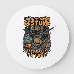 Ist menschlicher Kostüm-Pug-Halloween-Kürbis-Grabs Große Wanduhr