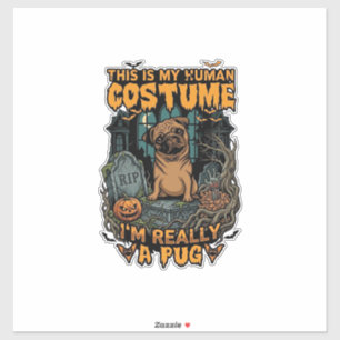 Ist menschliches Kostüm Pug Halloween-Kürbis-Grabs Aufkleber