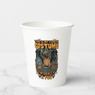 Ist menschliches Kostüm-Pug-Halloween-Kürbis-Grabs Pappbecher