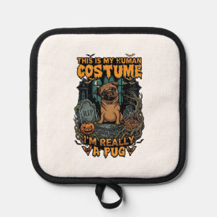 Ist menschliches Kostüm-Pug-Halloween-Kürbis-Grabs Topflappen
