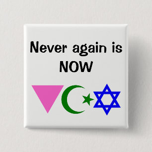 Ist nie wieder JETZT. w/icons LGBT ISLAM JÜDISCH Button