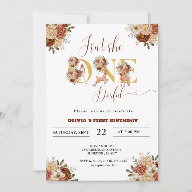 Ist sie nicht 1. Geburtstag eines Hirschwaldes Einladung (Vorderseite)