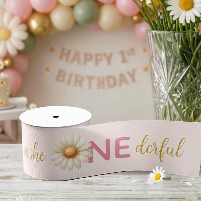 Ist sie nicht wunder-voll zum ersten Geburtstag, D Ripsband (Isn't She One-derful First Birthday Daisy Grosgrain Ribbon)