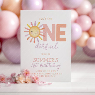 Ist sie nicht wunderbar Sun Girl 1. Geburtstag Einladung