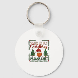 Ist Weihnachten Pyjama Basketball Santa Hut Bäume Schlüsselanhänger