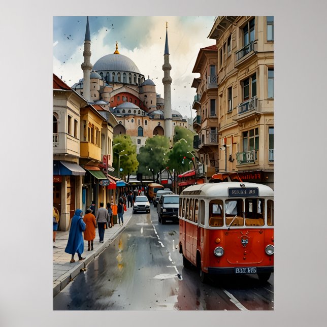 Istanbul Aquarellkunst Poster (Vorne)