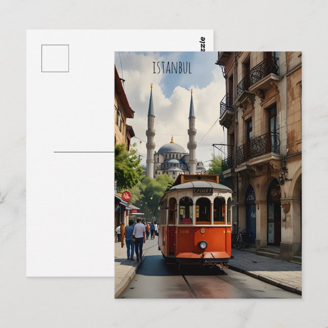 Istanbul Aquarellkunst Postkarte (Vorne/Hinten)