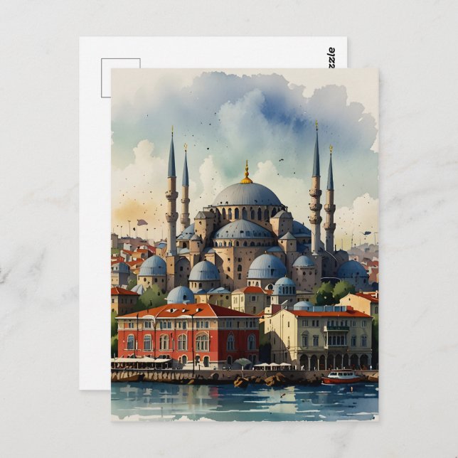 Istanbul Aquarellkunst Postkarte (Vorne/Hinten)