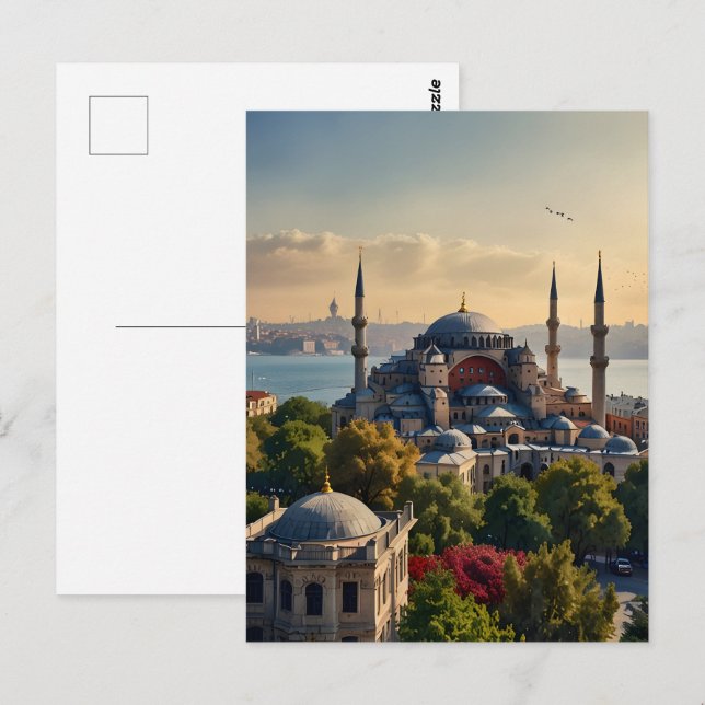 Istanbul Aquarellkunst Postkarte (Vorne/Hinten)