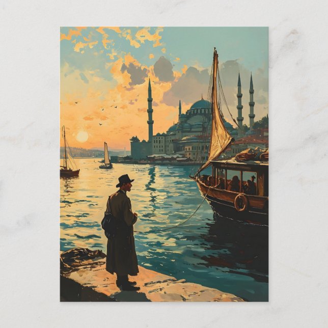 Istanbul: Blaue Moschee & Bosporus Vintage Postkar Postkarte (Vorderseite)