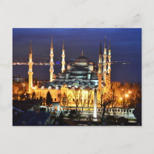 Istanbul Blaue Moschee Nachtansicht Premium Reise Postkarte