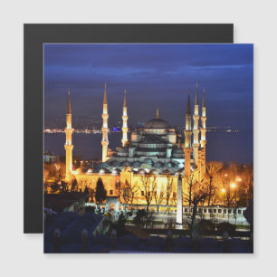 Istanbul Blaue Moschee Nachtkulisse Premium Reise Magnetkarte