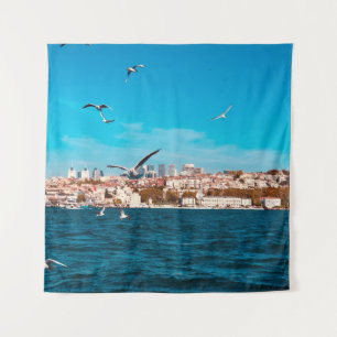 Istanbul Blick mit Möwen an einem warmen sonnigen Wandteppich