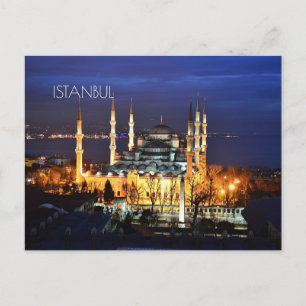 Istanbul Blue Mosque Night Scenery Premium Travel Feiertagspostkarte