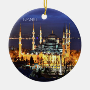 Istanbul Blue Mosque Night Scenery Premium Travel Keramik Ornament