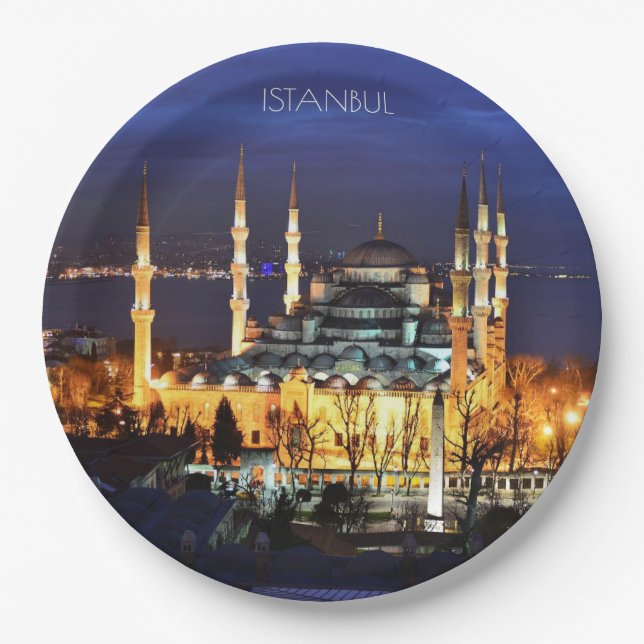 Istanbul Blue Mosque Night Scenery Premium Travel Pappteller (Vorderseite)