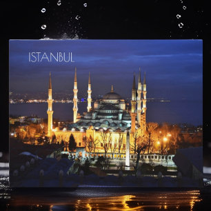 Istanbul Blue Mosque Night Scenery Premium Travel Postkarte