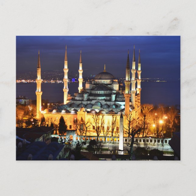 Istanbul Blue Mosque Night Scenery Premium Travel Postkarte (Vorderseite)