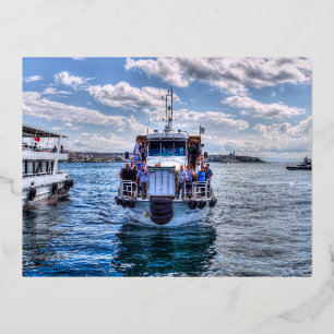 Istanbul Bosporus Fährboot Folien Feiertagspostkarte