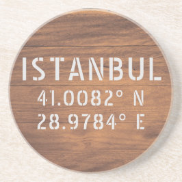 Istanbul Latitude & Longitude Dark Wood Getränkeuntersetzer