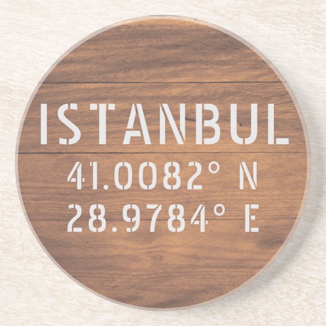Istanbul Latitude & Longitude Dark Wood Getränkeuntersetzer (Vorne)